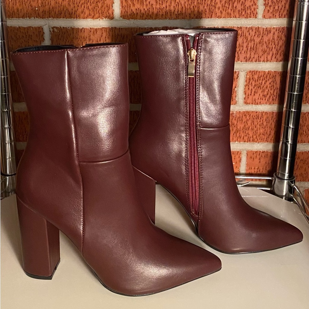 Lulus Dawson Burgundy Pointed-Toe Mid Calf Boots Womens 7 NEW